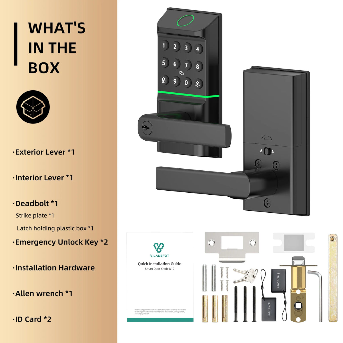 Viladepot Smart Lock Fingerprint Door Lock TYPE-C Interface App Control Passcode Unlock Electronic Touchscreen Keypad Handle
