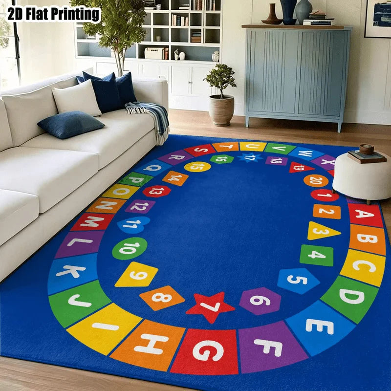 1Pc Alphabet Number Geometric Pattern Rug, Retro Art Decorative Carpet for Living Room, Bedroom, Dining Room, Bedside, Indoor and Outdoor Patio, Home Decoration