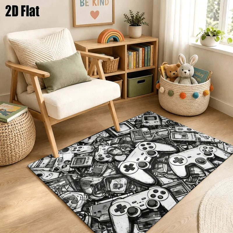 1Pc Retro Game Controller Pattern Printed Carpet, Art Decorative Carpet, Suitable for Living Room, Bedroom, Dining Room, Bedside, Indoor and Game Room, Home Decoration Accessories