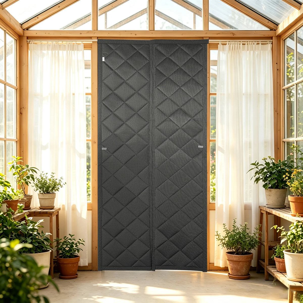 Door Insulation Curtain Grey 33.46*80.71in Cotton PVC Magnet for Air-Conditioned Room Kitchen