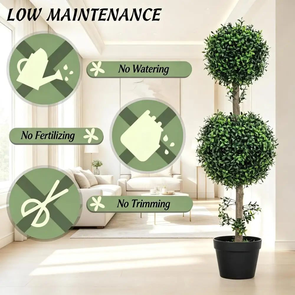 Stylish Artificial Topiary,Double-Ball Topiary Tree in Pot,Chic Artificial Ball Boxwood Topiary Trees(Only 2Pcs Artificial Plant)