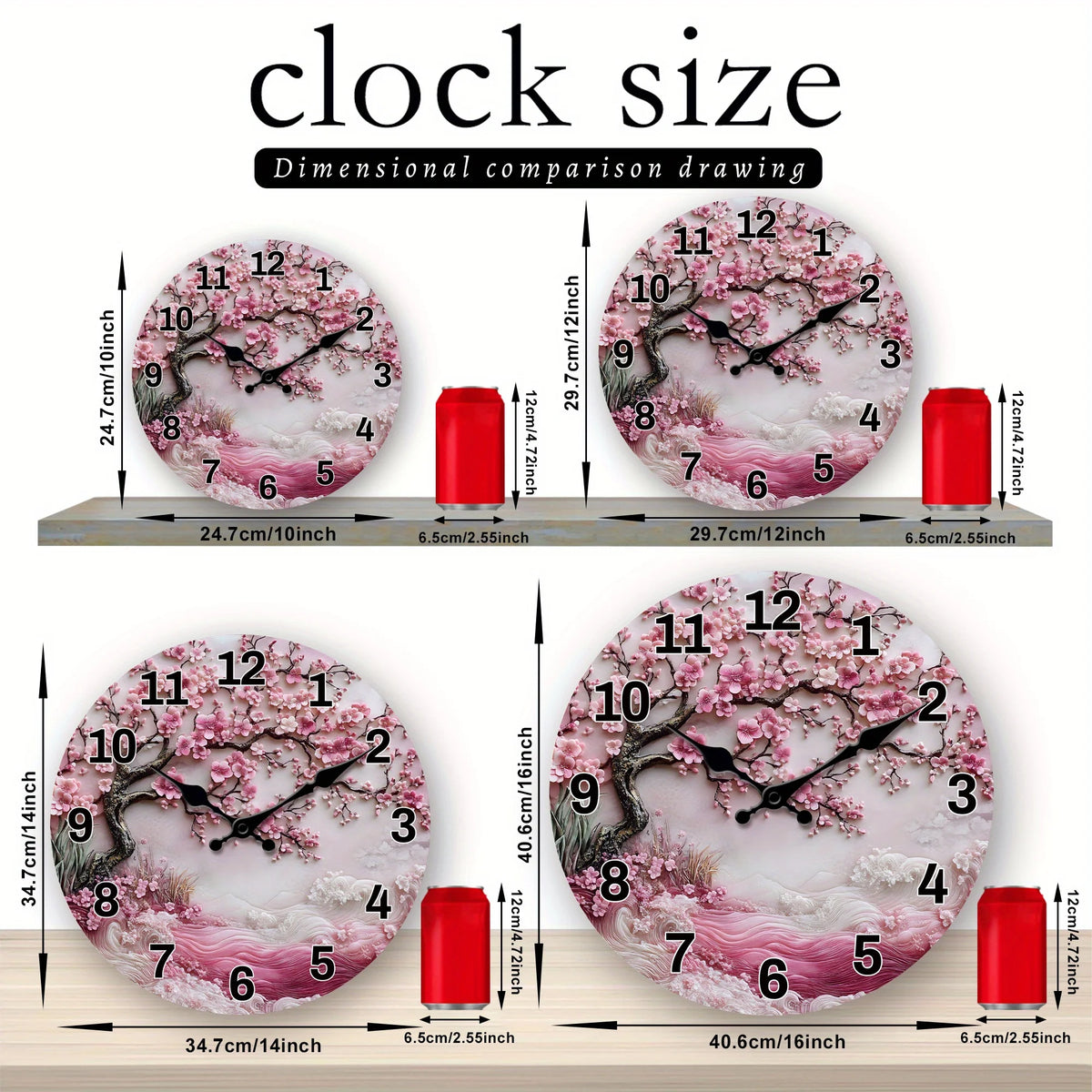 1pc, Japanese - Cherry - Blossom Themed Wooden Wall Clock, Designed with Pink - Cherry - Blossoms - and - Waves - Pattern, Silent Quartz Clock, Suitable for Living Room, Bedroom, Kitchen, Office Decoration, Modern Home Art De