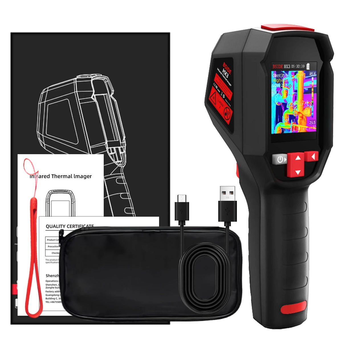 BSIDE Professional Thermal Imager Handheld Thermometer -20~550C High Resolution 15 Disc PC Analysis Software