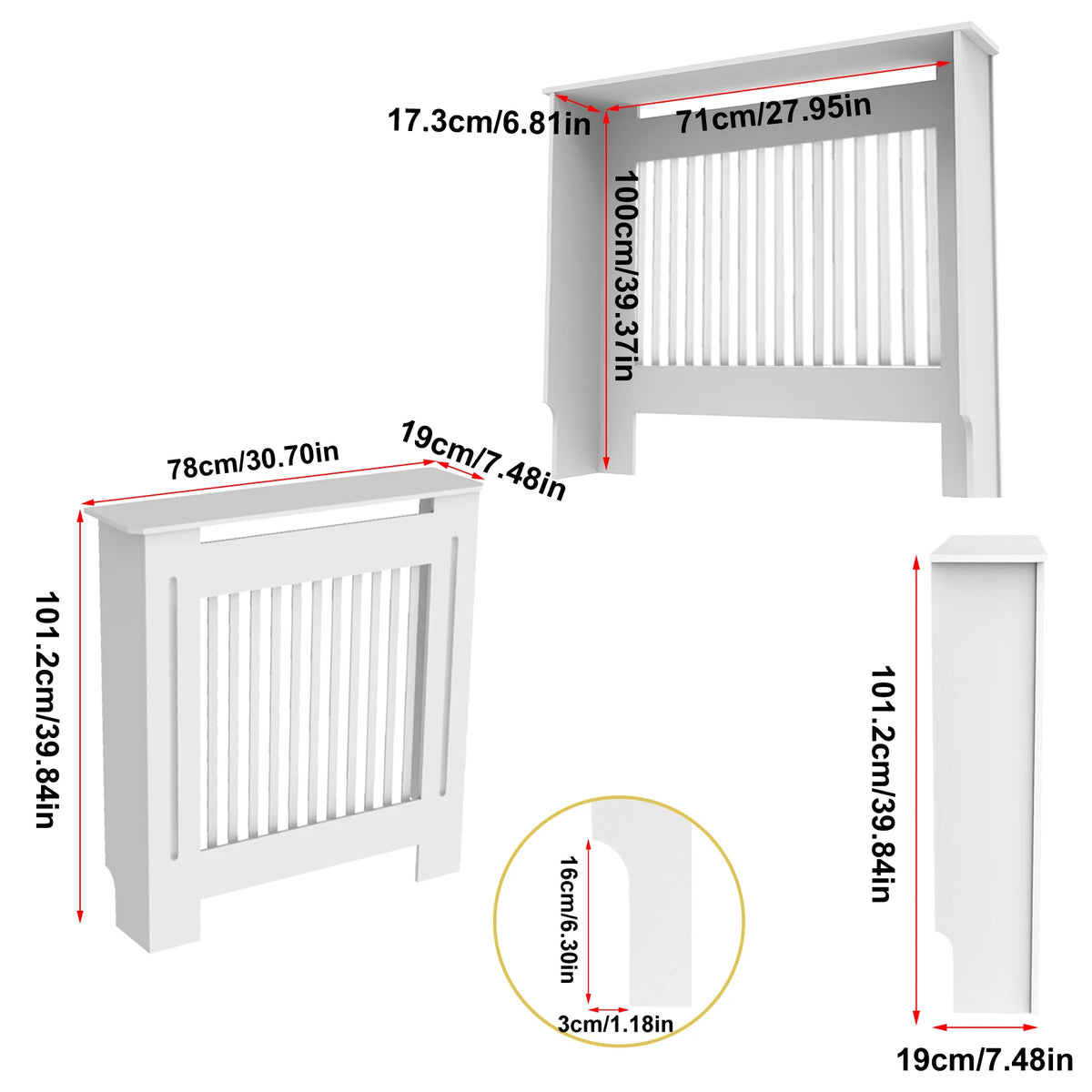 Modern 100cm MDF Wood Slat Radiator Cover for Living Room Bedroom Hallway - Decorative Cabinet Slat Style