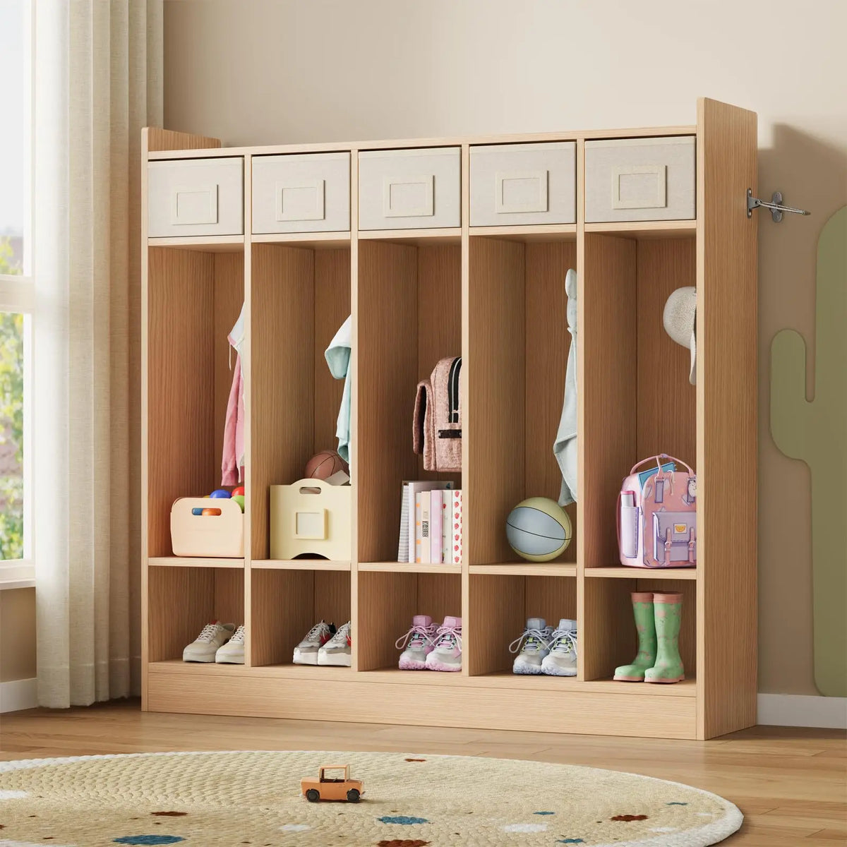 5-Section Classroom Coat Locker With 10 Cubbies & Hooks, Kids Daycare Storage Organizer With 5 Bins For Preschool Nursery Playroom