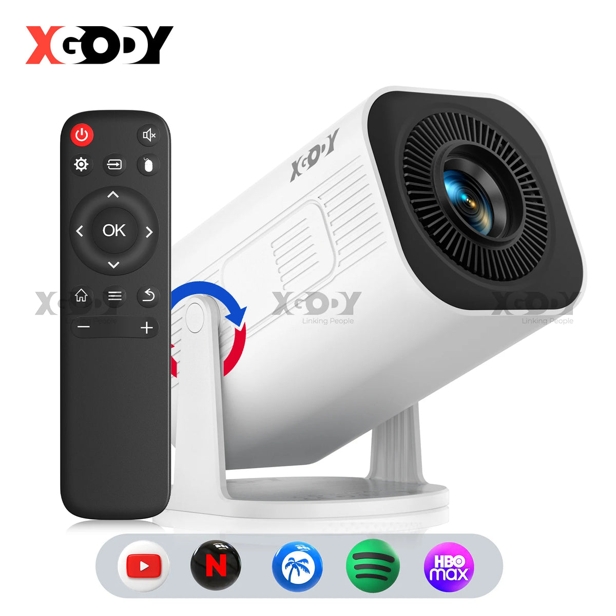 XGODY Gimbal 3 Pro Mini Portable Projector, Native 720P 300 ANSI 4K Supported, Android 11 WiFi 6 BT 5.4, Auto Vertical Keystone Correction, 120 Inch Backyard Travel Movie Gaming Projector with HDMI USB