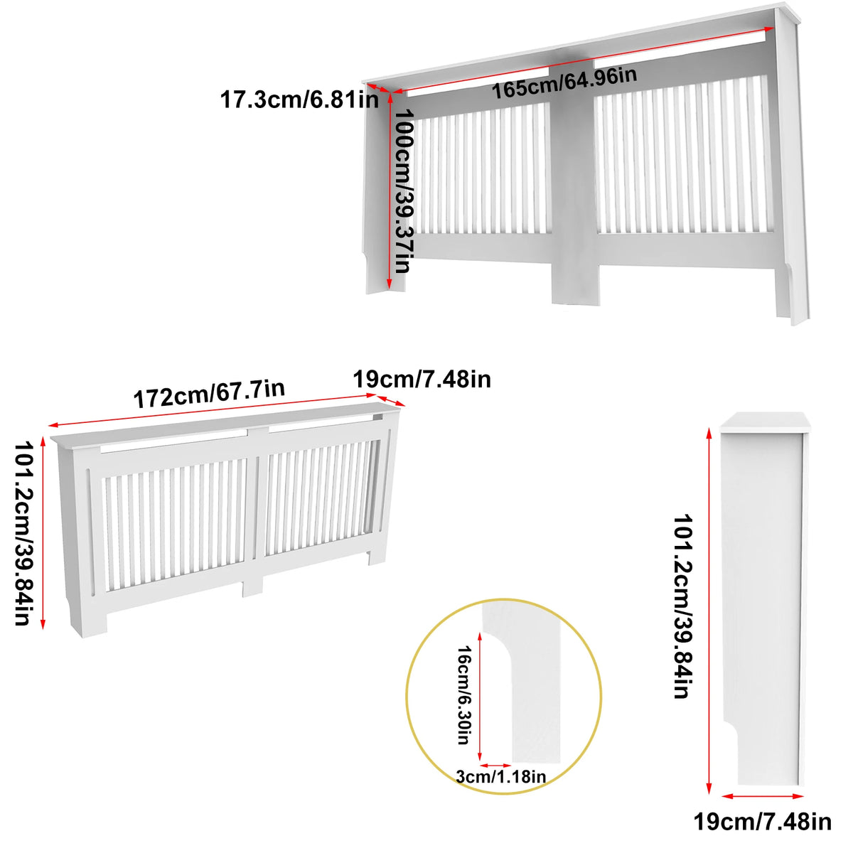 Modern 100cm MDF Wood Slat Radiator Cover for Living Room Bedroom Hallway - Decorative Cabinet Slat Style