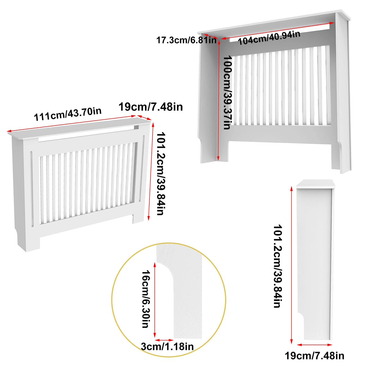 Modern 100cm MDF Wood Slat Radiator Cover for Living Room Bedroom Hallway - Decorative Cabinet Slat Style