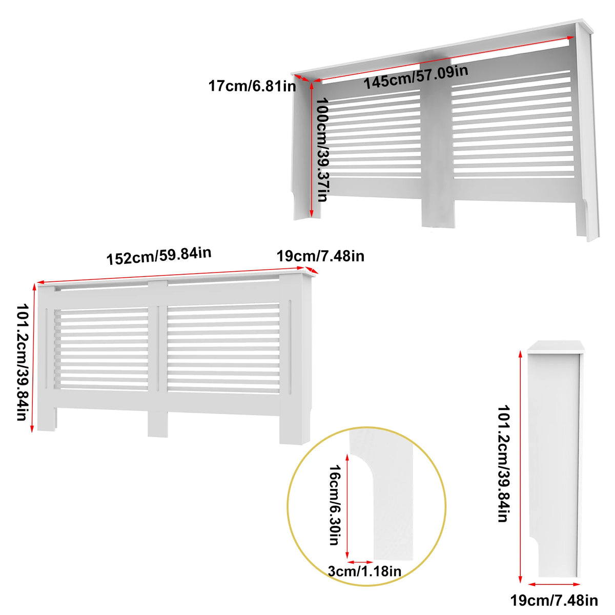 Modern 100cm MDF Wood Slat Radiator Cover for Living Room Bedroom Hallway - Decorative Cabinet Slat Style