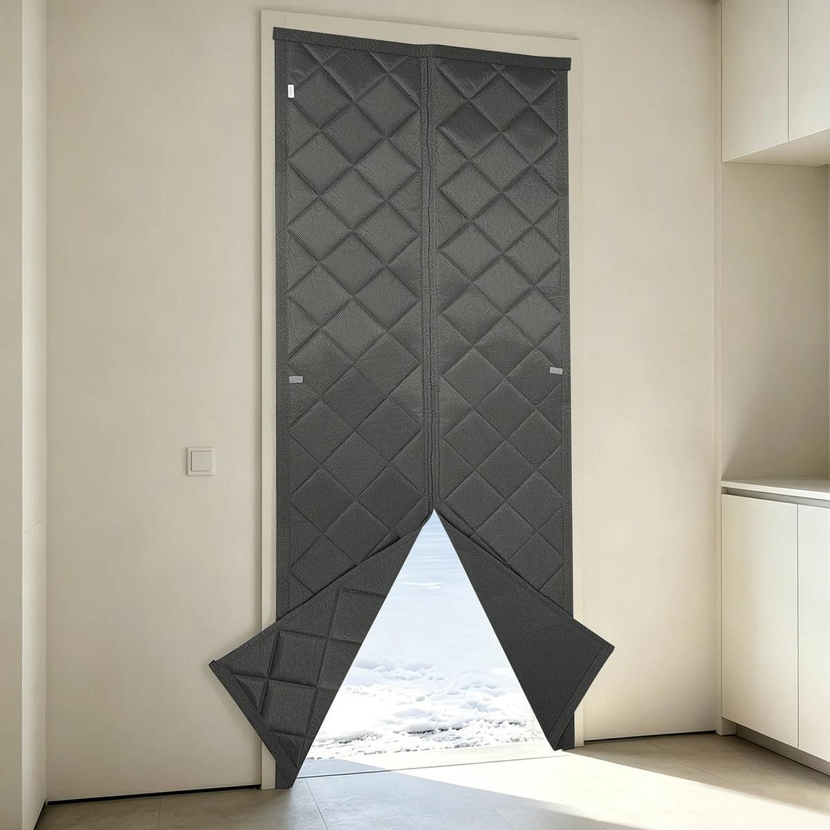 Door Insulation Curtain Grey 33.46*80.71in Cotton PVC Magnet for Air-Conditioned Room Kitchen