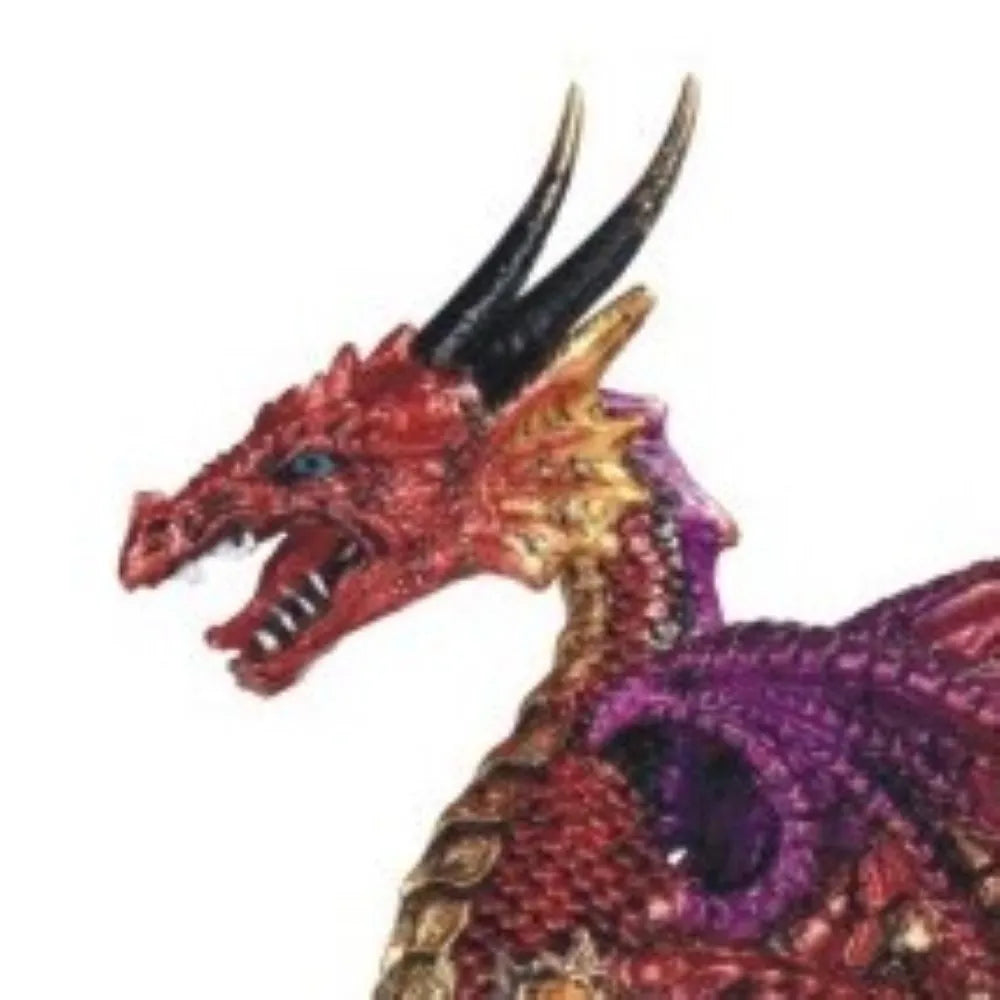 5"W Red Volcano Dragon Figurine – Fantasy Dragon Statue with Faux Crystal Geode Base, Decorative Resin Collectible for Office Desk, Bookshelf, Home Decor, Gothic Gift for Dragon Lovers